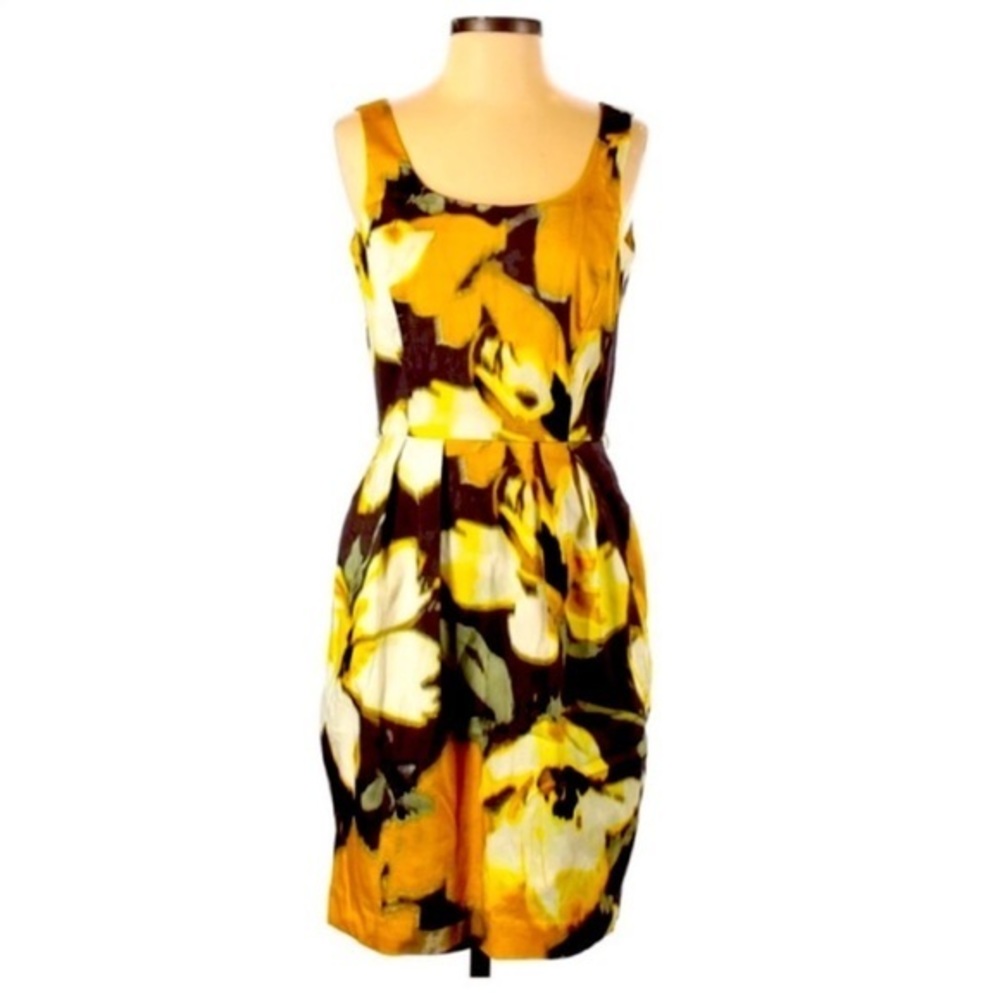 Eliza J 6 brown/yellow/green floral retro sleeveless 
cotton/spandex blend dress